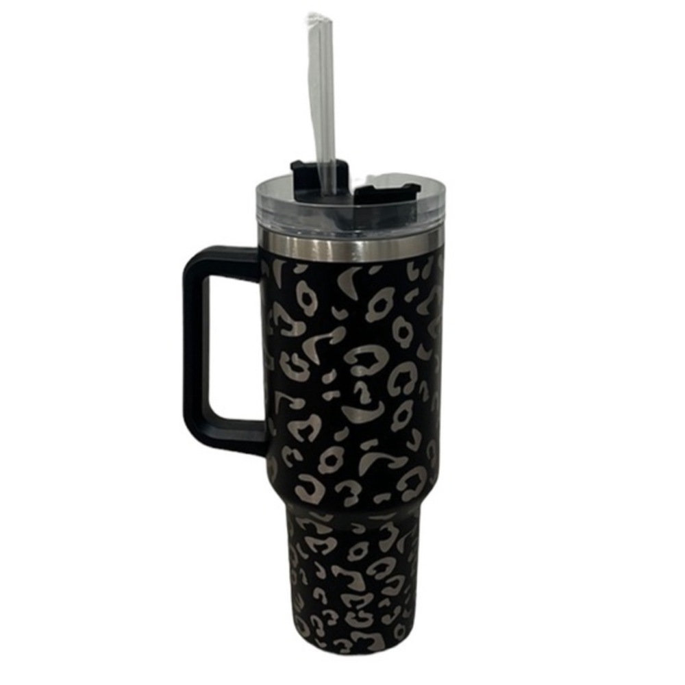 40oz Stainless Steel Tumbler Travel Leopard Cheetah Print Drinking Cup Straw